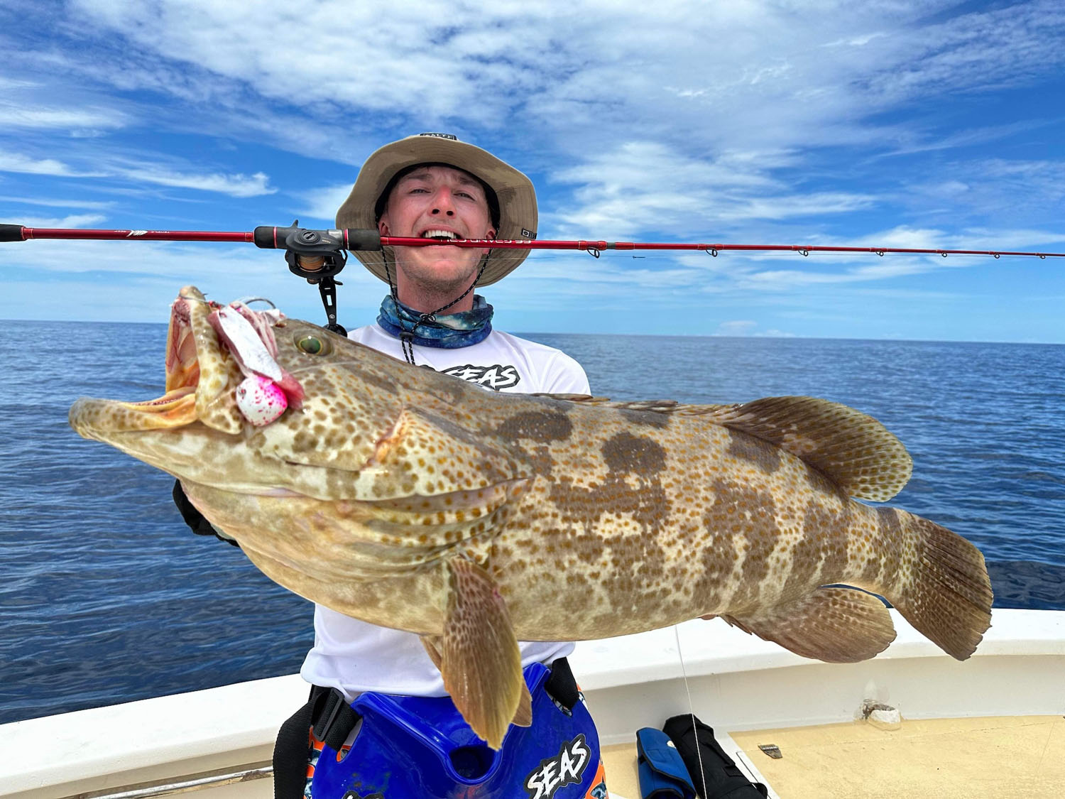 Oramnge Spotted Grouper caught in Madagascar on the Fish Nugz Bottom Tickler Kabura Jig