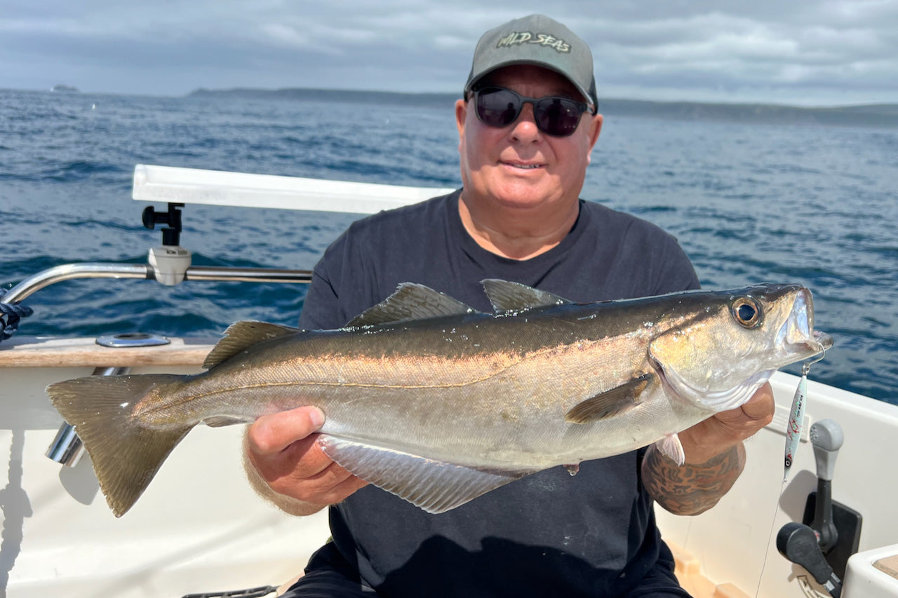 Catching Pollack from the boat using a Fish Nugz Slayer Cast Jig
