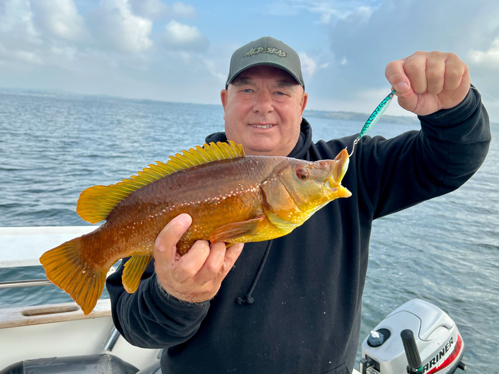 A Ballan Wrasse caught using the Filthy Mack Slayer Cast jig whilst boat fishing