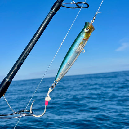 Fishus Ubuntu 155 Popper rigged with Fish Nugz Topwater Haulin Assist Hook