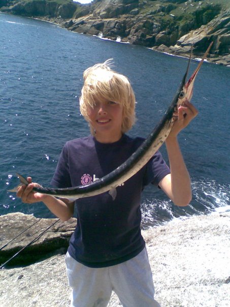 Kieren with a Garfish caught from the shore