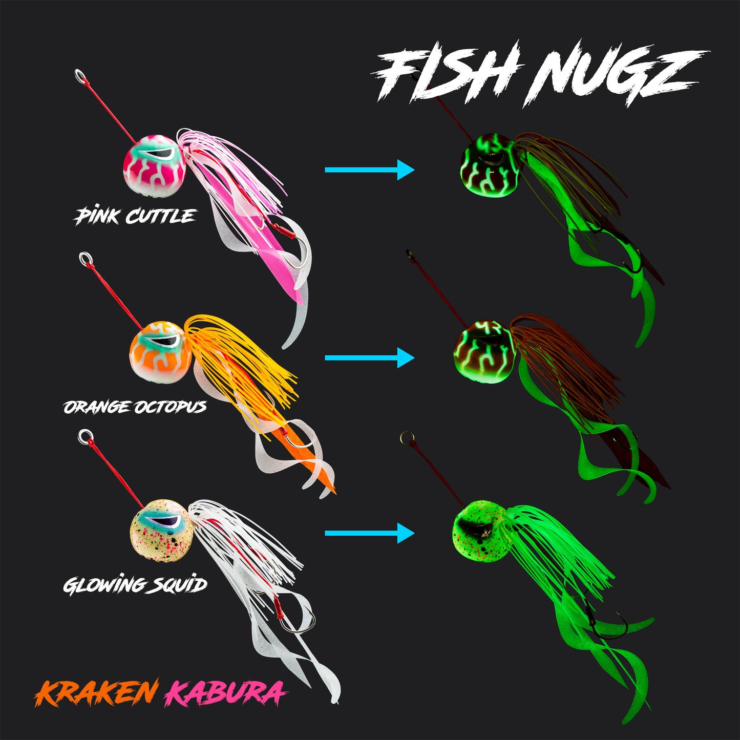 Fish Nugz Kraken Kabura Jig with glow-in-the-dark luminous effect