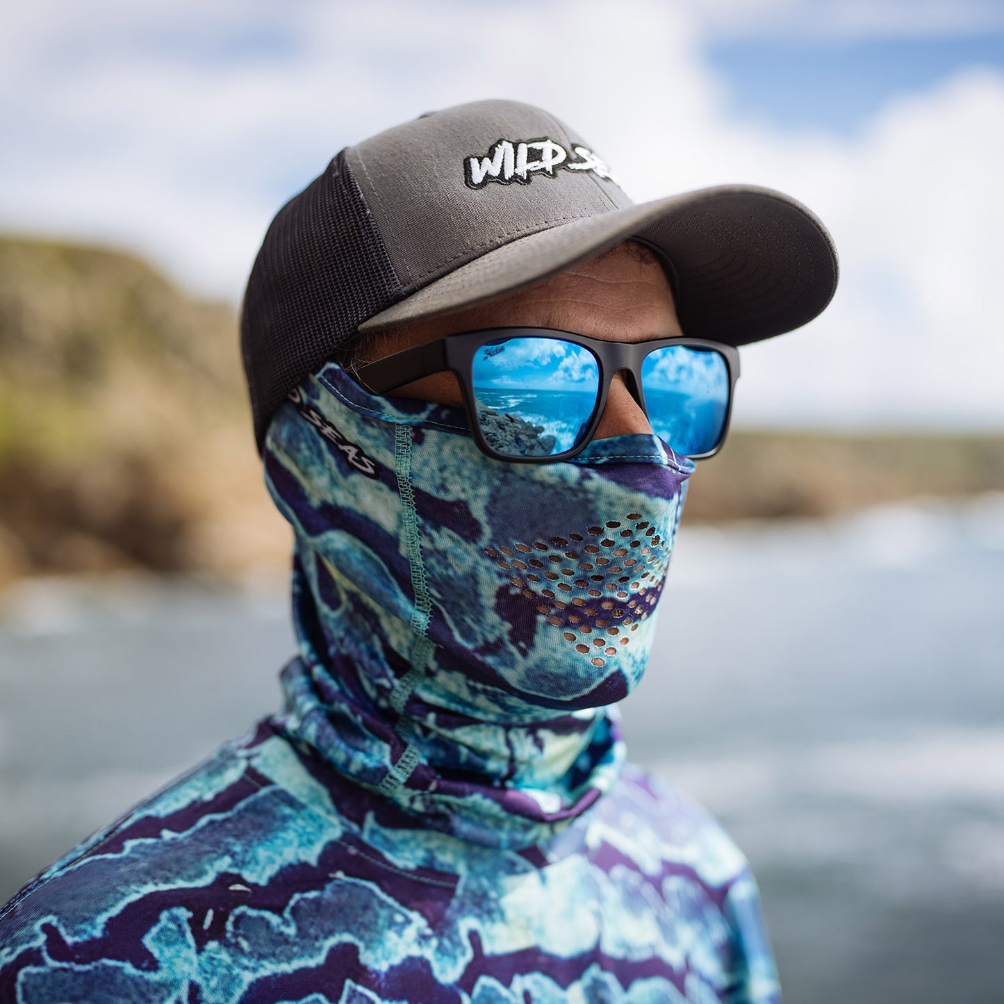 Wild Seas UV Face Buff in Bluefin Camo