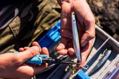 Removing a treble hook from a Bass lure using the Wild Seas Super Grip Pliers