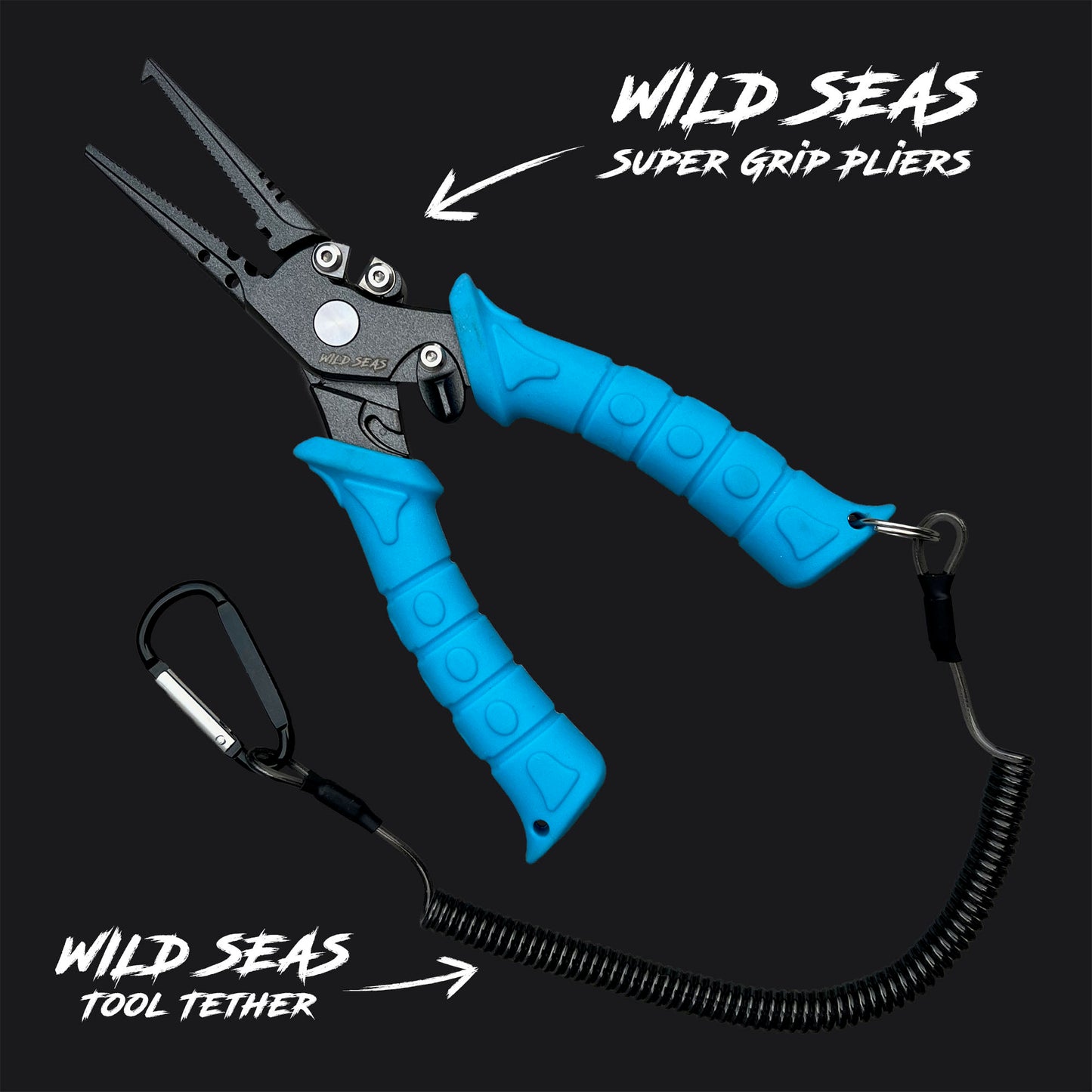 Wild Seas Tool Tether fitted to the Super Grip Fishing Pliers
