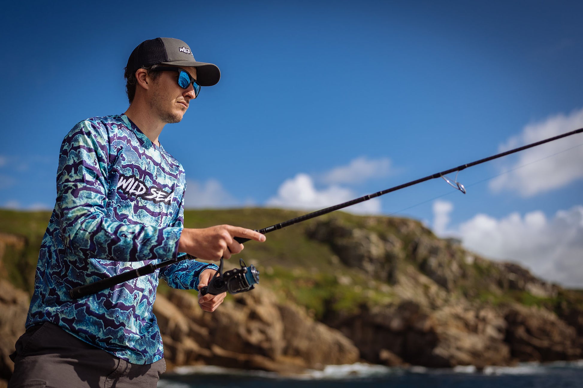 Fishing in the Wild Seas Performance UV Long Sleeve Top in Bluefin Camo