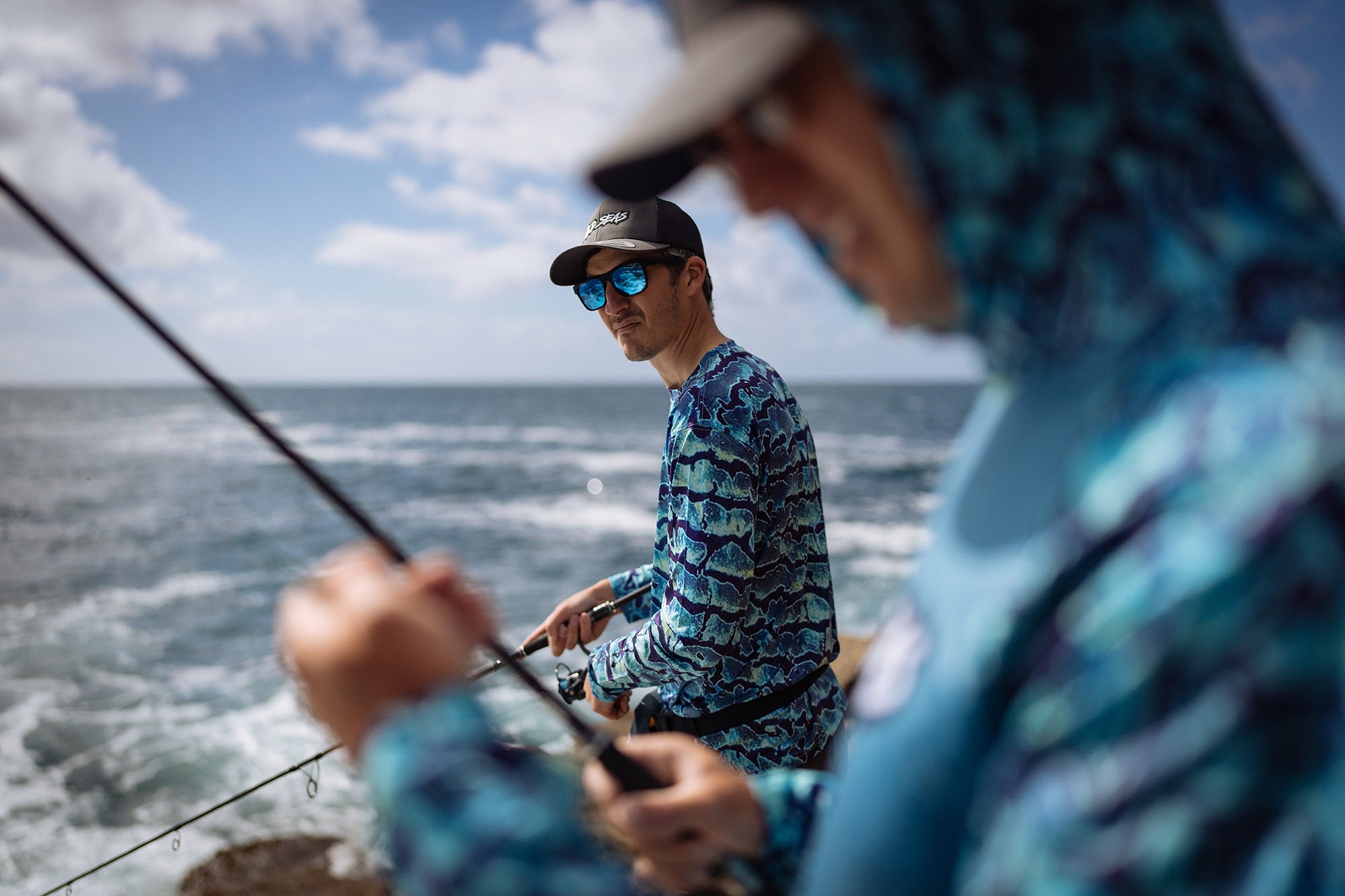 Fishing from the rocks in the Wild Seas Performance UV Fishing Shirt