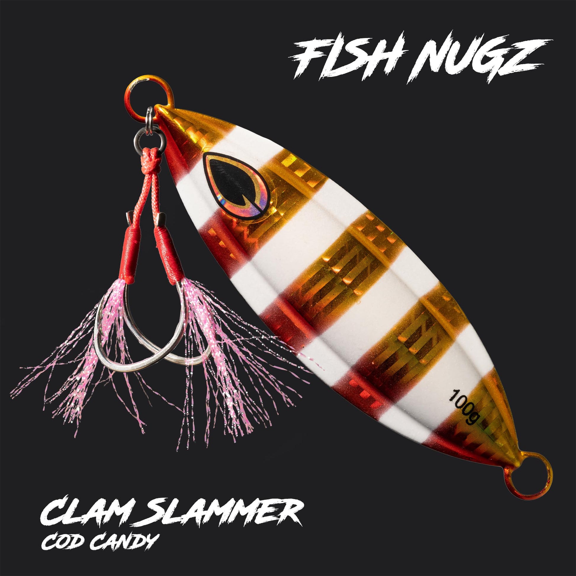 Fish Nugz Clam Slammer Slow Jig in Cod Candy Colour